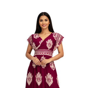 Maroon Printed Midi Dress